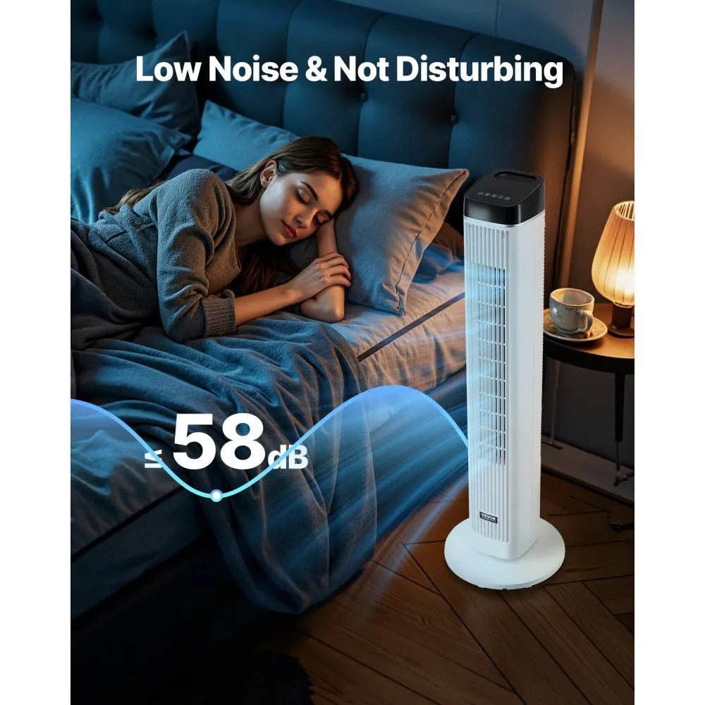 Tower Fan 22 ft/s Velocity Quiet Floor Fan, 70° Oscillating Fans for Indoors with 3 Speeds, 4 Modes, 12H Timer, Portable Standing Bladeless Fan with Remote Control for Bedroom, Office, Home