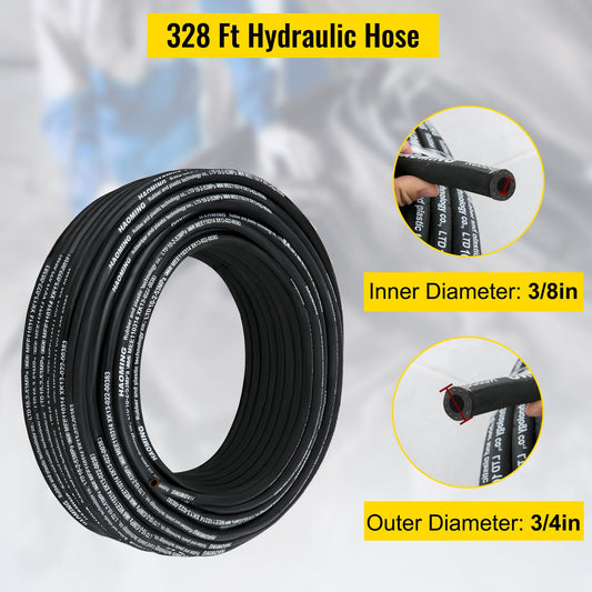328-Foot Rubber Hydraulic Hose, 3/8" Inner Diameter, 5000 PSI Max, Steel Wire Braid, Flexible Oil Hose for Extreme Temperatures -40°F to 250°F
