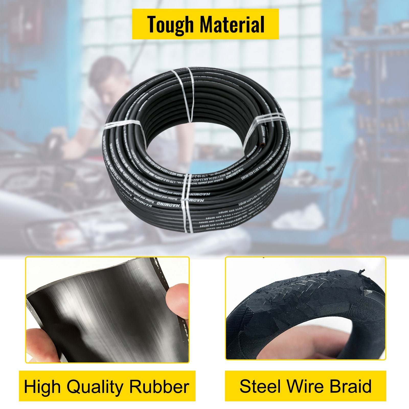 328-Foot Rubber Hydraulic Hose, 3/8" Inner Diameter, 5000 PSI Max, Steel Wire Braid, Flexible Oil Hose for Extreme Temperatures -40°F to 250°F