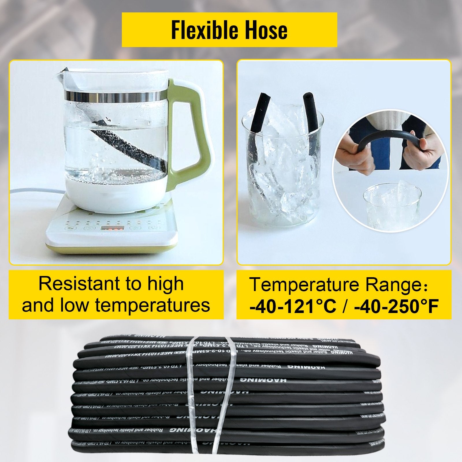 328-Foot Rubber Hydraulic Hose, 3/8" Inner Diameter, 5000 PSI Max, Steel Wire Braid, Flexible Oil Hose for Extreme Temperatures -40°F to 250°F