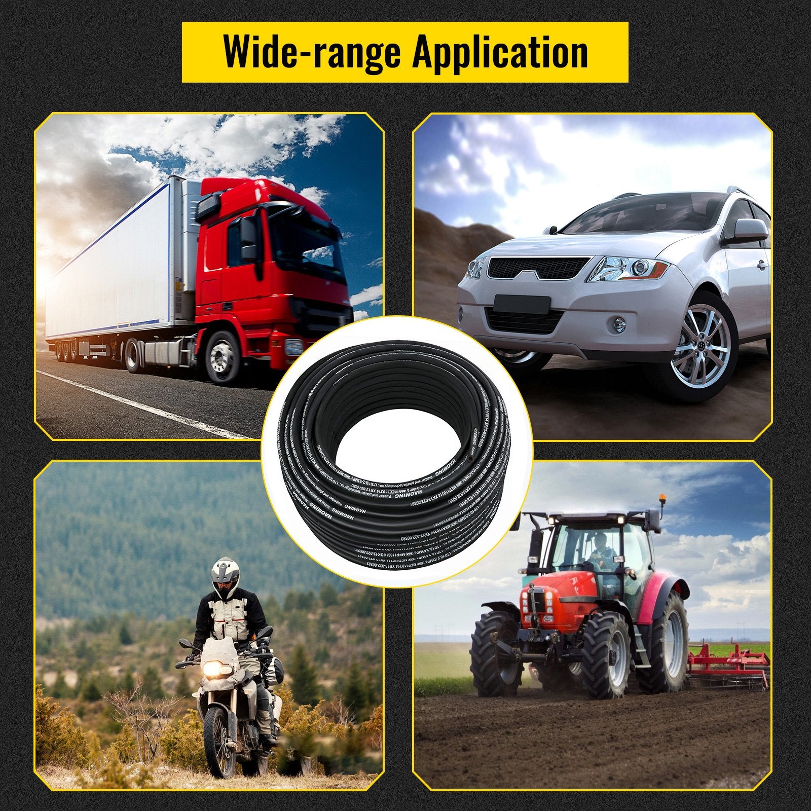 328-Foot Rubber Hydraulic Hose, 3/8" Inner Diameter, 5000 PSI Max, Steel Wire Braid, Flexible Oil Hose for Extreme Temperatures -40°F to 250°F