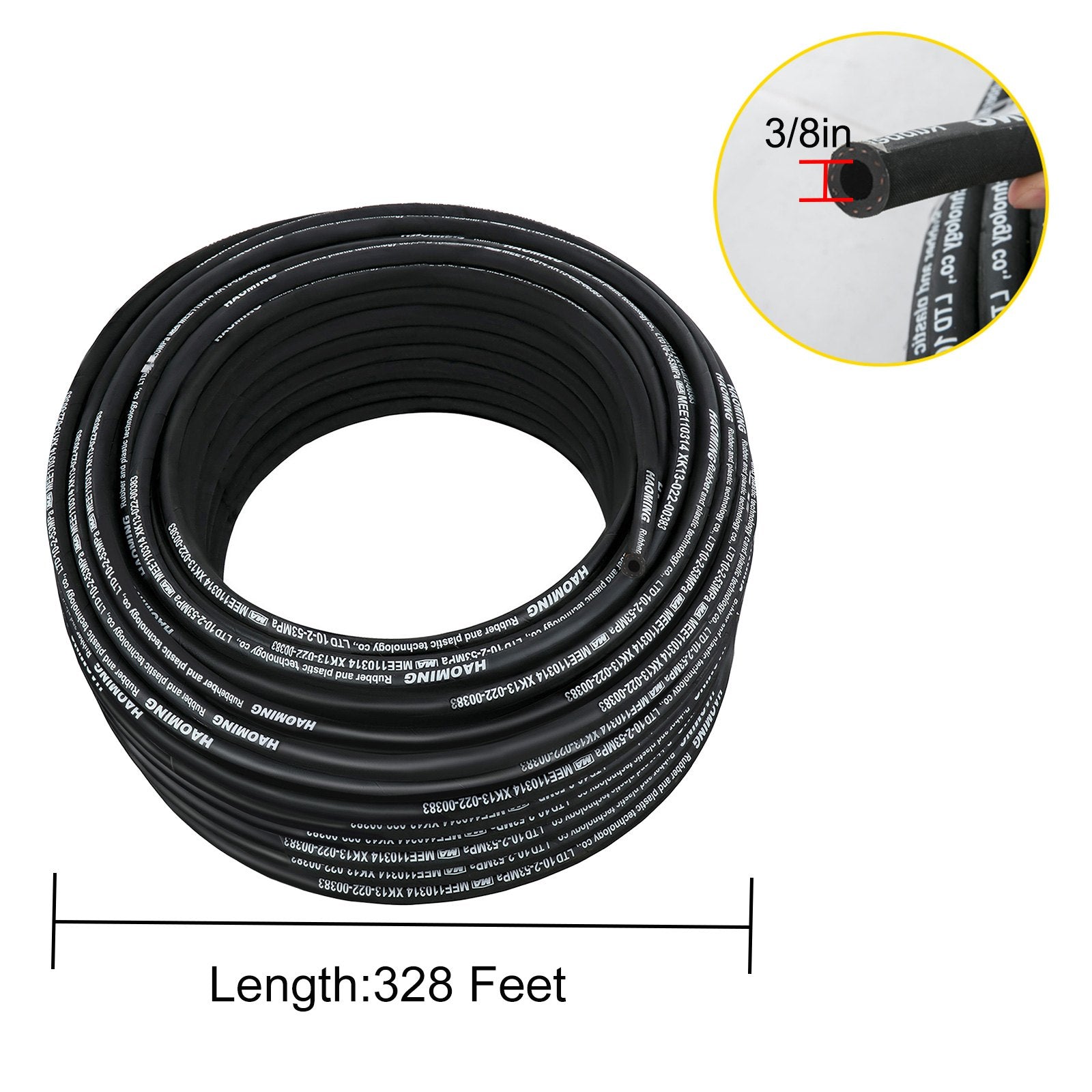 328-Foot Rubber Hydraulic Hose, 3/8" Inner Diameter, 5000 PSI Max, Steel Wire Braid, Flexible Oil Hose for Extreme Temperatures -40°F to 250°F