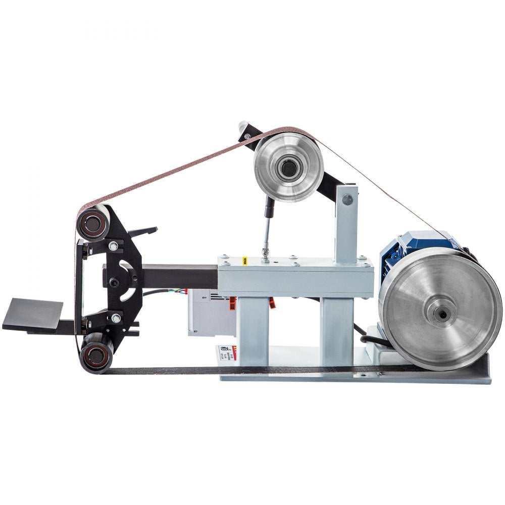 Variable Speed 2HP Belt Grinder for Knife Making with 12-Inch Wheel, Flat Platen, and 3 Grinding Wheel Options