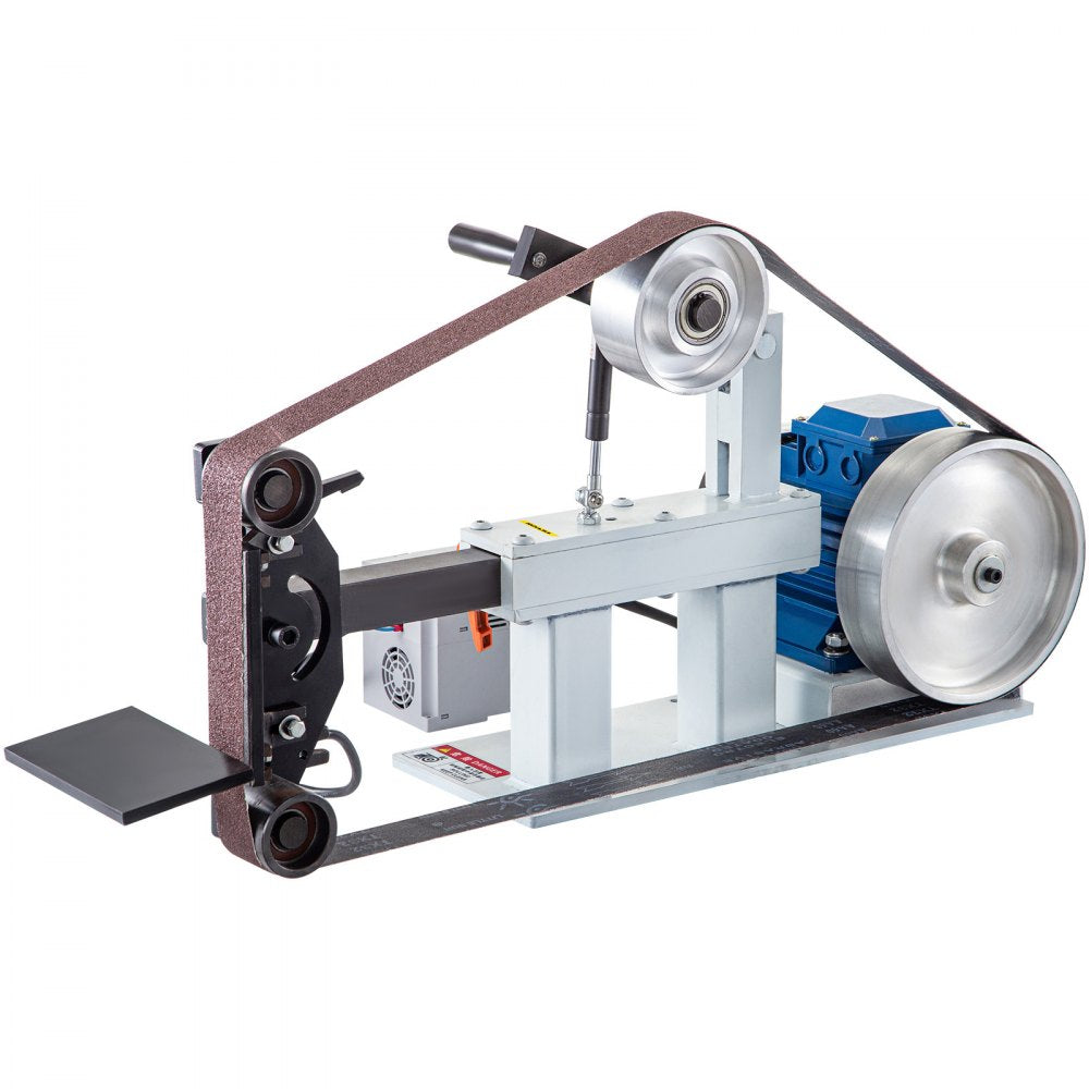 Variable Speed 2HP Belt Grinder for Knife Making with 12-Inch Wheel, Flat Platen, and 3 Grinding Wheel Options