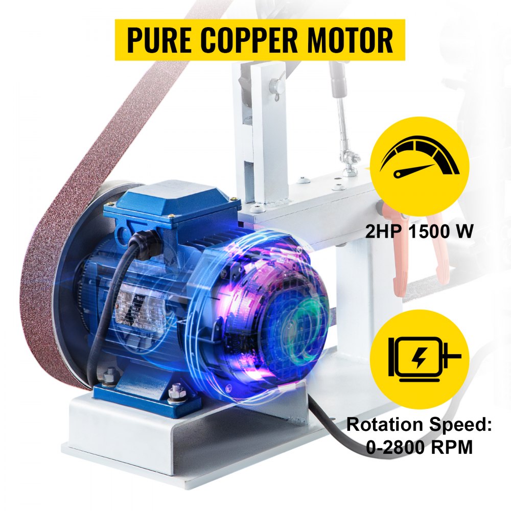 Variable Speed 2HP Belt Grinder for Knife Making with 12-Inch Wheel, Flat Platen, and 3 Grinding Wheel Options