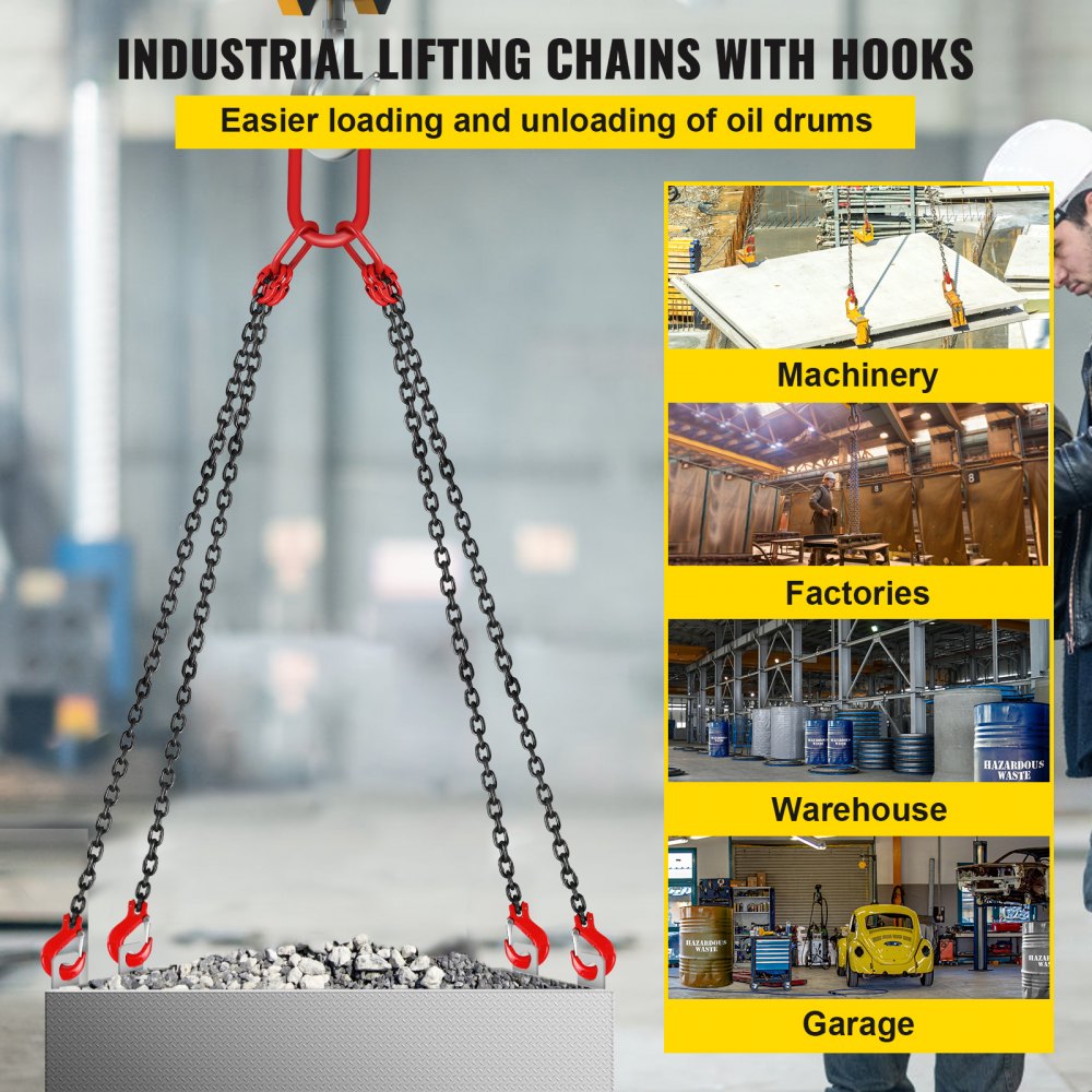 VEVOR Chain Sling 9/32" X 4.5" Engine Lift Chain G80 Alloy Steel Engine Chain Hoist Lifts 3 Ton with 4 Leg Grab Hooks and Adjuster
