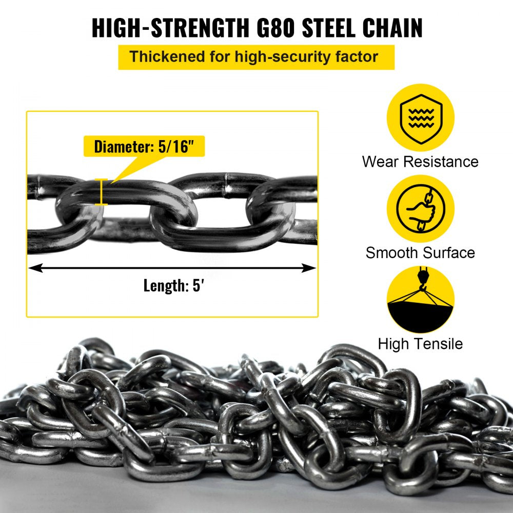 VEVOR Chain Sling 9/32" X 4.5" Engine Lift Chain G80 Alloy Steel Engine Chain Hoist Lifts 3 Ton with 4 Leg Grab Hooks and Adjuster
