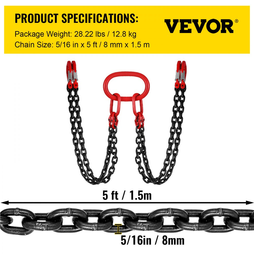 VEVOR Chain Sling 9/32" X 4.5" Engine Lift Chain G80 Alloy Steel Engine Chain Hoist Lifts 3 Ton with 4 Leg Grab Hooks and Adjuster