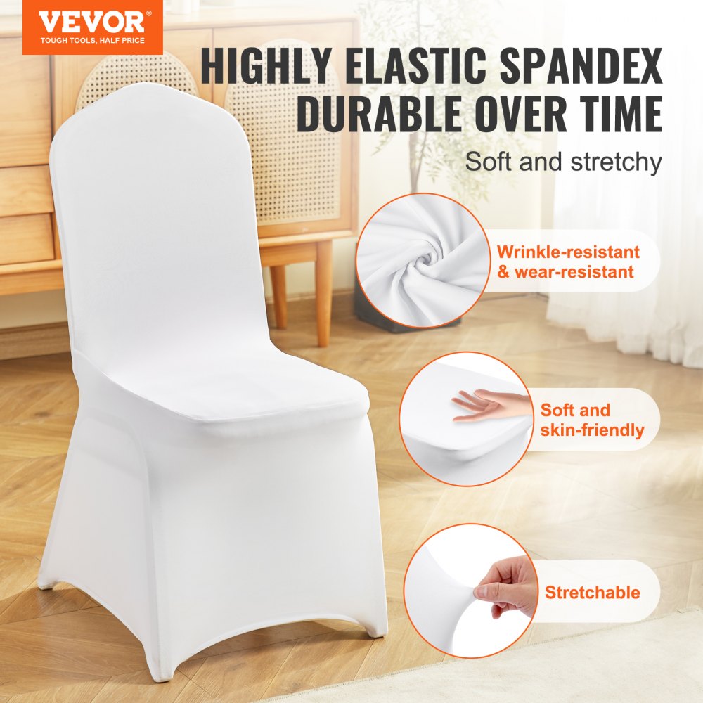 VEVOR Stretch Spandex Folding Chair Covers, Universal Fitted Chair Cover, Removable Washable Protective Slipcovers, for Wedding, Holiday, Banquet, Party, Celebration, Dining (100PCS White)