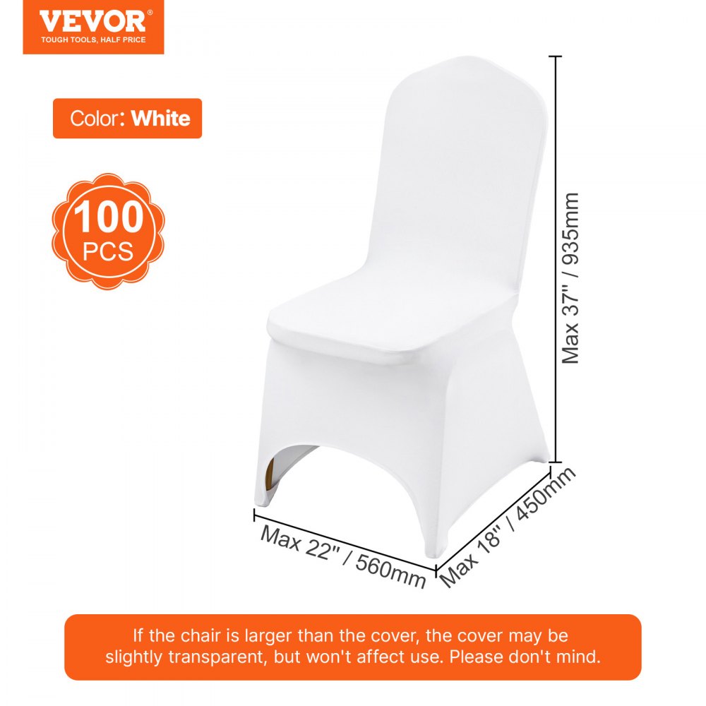 VEVOR Stretch Spandex Folding Chair Covers, Universal Fitted Chair Cover, Removable Washable Protective Slipcovers, for Wedding, Holiday, Banquet, Party, Celebration, Dining (100PCS White)