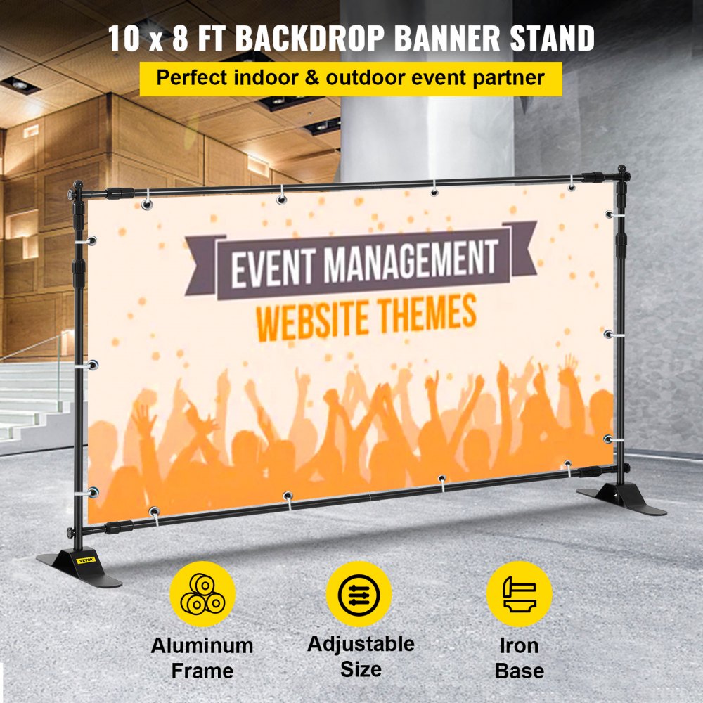 VEVOR 10 x 8 Ft Backdrop Banner Stand Adjustable Height and Width Newest Step and Repeat for Trade Show Wall Exhibitor Photo Booth Background