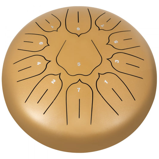 VEVOR Steel Tongue Drum 11 Notes 10 Inches Dia Lotus type Tongue Drum Golden Handpan Drum Notes Percussion Instrument Steel Drums Instruments with Bag, Music Book, Mallets, Mallet Bracket