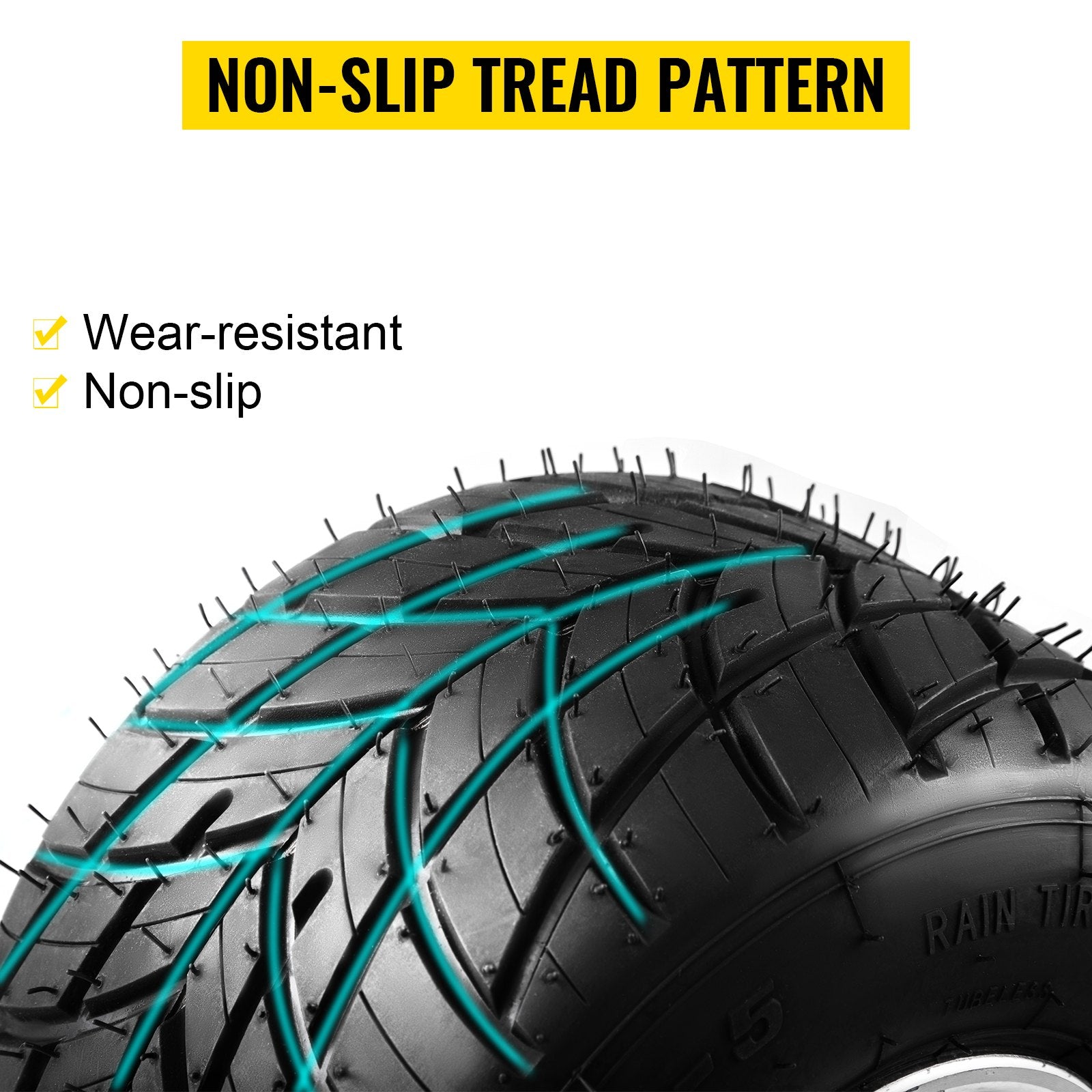 4-Piece Go Kart Tires & Rims Set - High-Quality Rubber & Aluminum Alloy, Front 10"x4.5", Rear 11"x6.0", 58mm 3-Hole Bolt Pattern