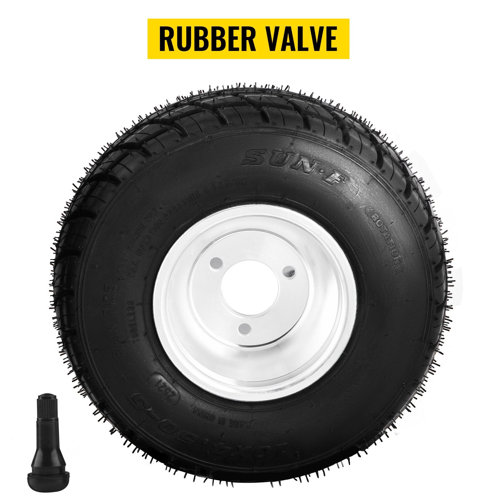 4-Piece Go Kart Tires & Rims Set - High-Quality Rubber & Aluminum Alloy, Front 10"x4.5", Rear 11"x6.0", 58mm 3-Hole Bolt Pattern