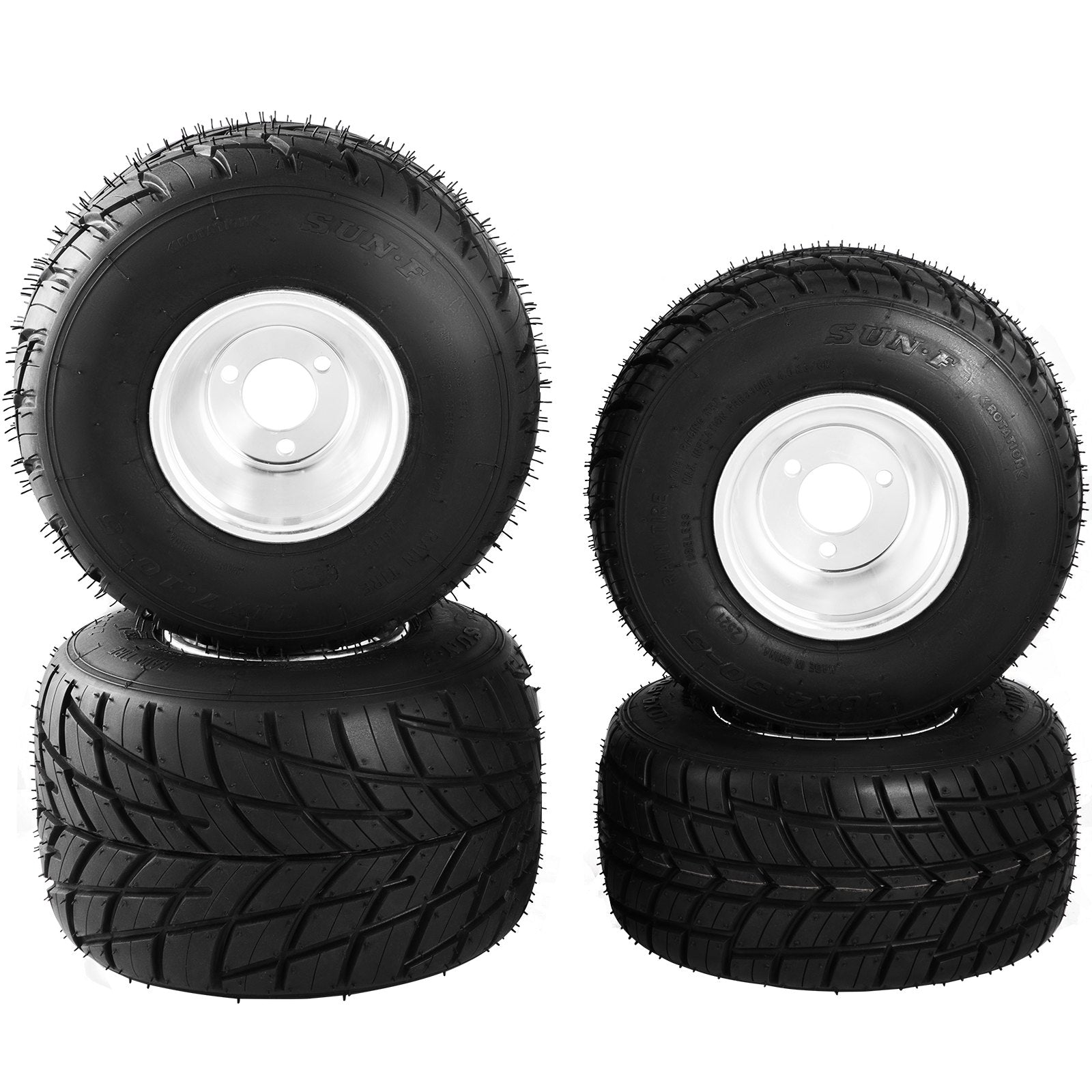 4-Piece Go Kart Tires & Rims Set - High-Quality Rubber & Aluminum Alloy, Front 10"x4.5", Rear 11"x6.0", 58mm 3-Hole Bolt Pattern