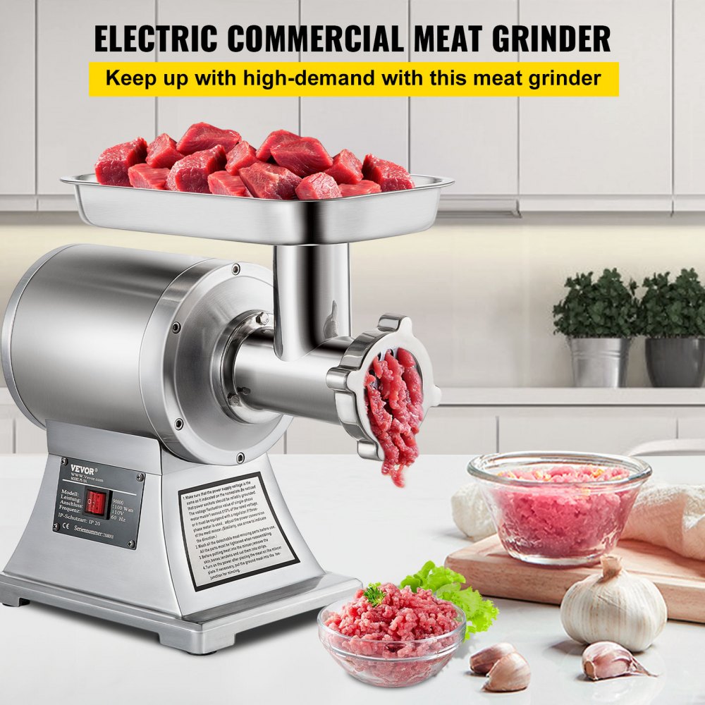 VEVOR 1.5HP 1100W Meat Grinder Stainless Steel 220 RPM Electric Meat Grinder Commercial Grinder for Industrial and Home Use