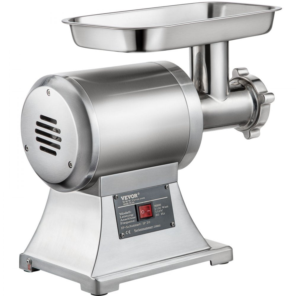 VEVOR 1.5HP 1100W Meat Grinder Stainless Steel 220 RPM Electric Meat Grinder Commercial Grinder for Industrial and Home Use