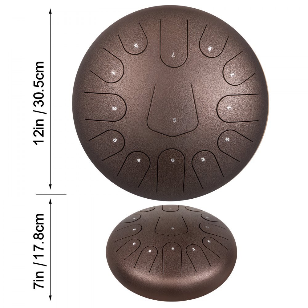 VEVOR Steel Drum 13 Notes Percussion Instrument 12 Inches Tongue Drum, Steel Tongue Drum, Steel Drums Instruments With Bag, Book, Mallets, Mallet Bracket, Hang Pan Drum Instrument, Chestnut