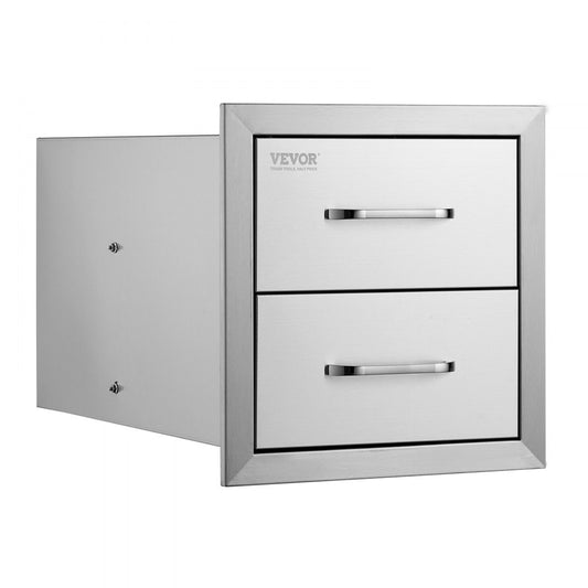 14" x 14.3" x 23" Stainless Steel Double BBQ Drawers with Handle for Outdoor Kitchen or Grill Station