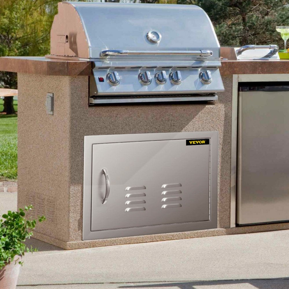 VEVOR 20W x 14H Inch BBQ Access Single Door with Vents Horizontal BBQ Island Door Stainless Steel Outdoor Kitchen Doors for Commercial BBQ Grid