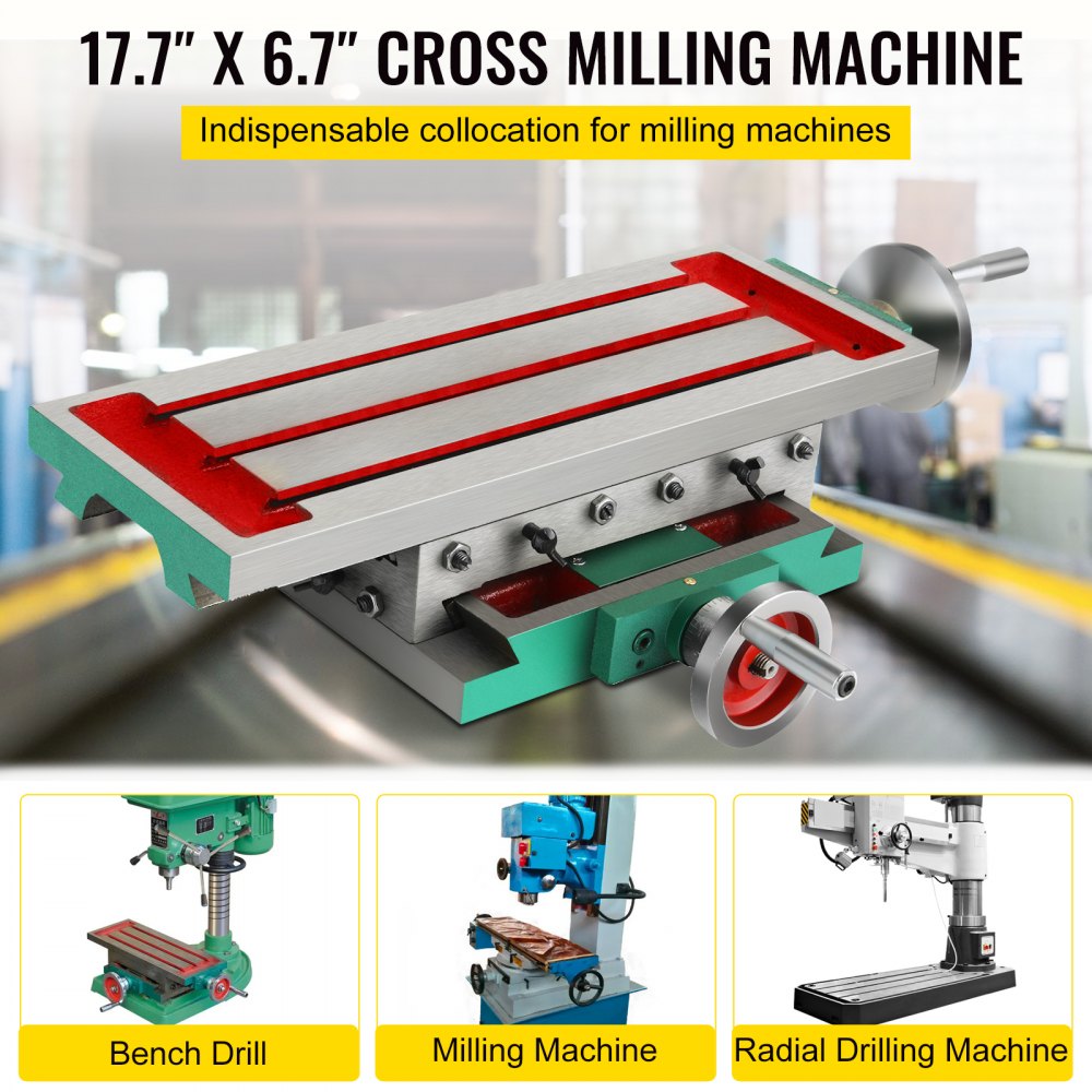 Adjustable 2-Axis Cross Slide Drill Vise with 17.7x6.7 Inch Worktable for Milling Machines