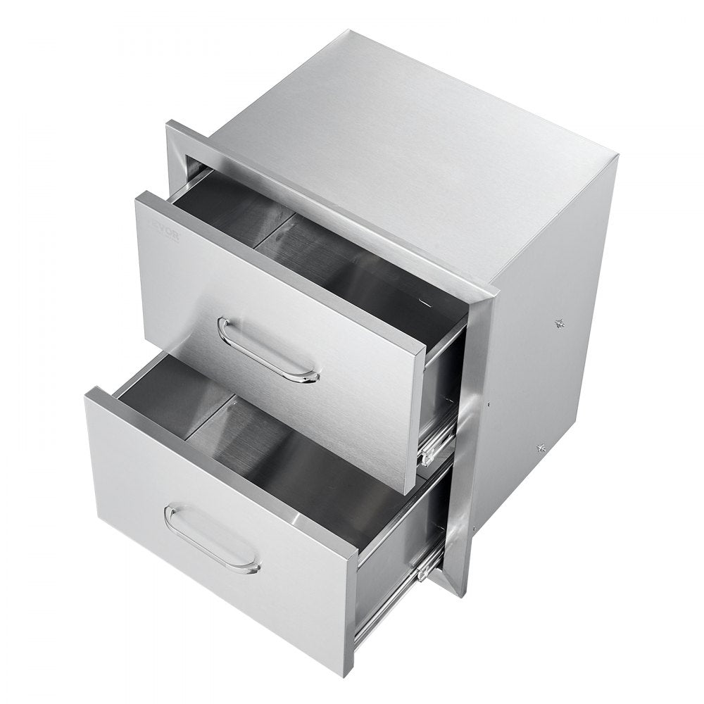 VEVOR Outdoor Kitchen Drawers 18W x 20.6H x 12.7D Inch, Flush Mount Double BBQ Drawers Stainless Steel with Handle, BBQ Island Drawers for Outdoor Kitchens or Patio Grill Station