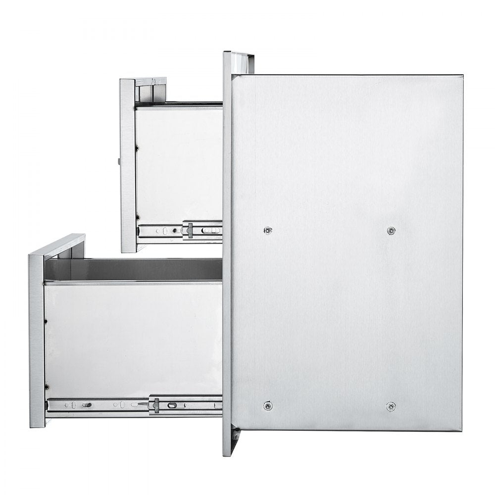 VEVOR Outdoor Kitchen Drawers 18W x 20.6H x 12.7D Inch, Flush Mount Double BBQ Drawers Stainless Steel with Handle, BBQ Island Drawers for Outdoor Kitchens or Patio Grill Station
