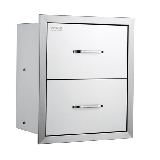 VEVOR Outdoor Kitchen Drawers 18W x 20.6H x 12.7D Inch, Flush Mount Double BBQ Drawers Stainless Steel with Handle, BBQ Island Drawers for Outdoor Kitchens or Patio Grill Station