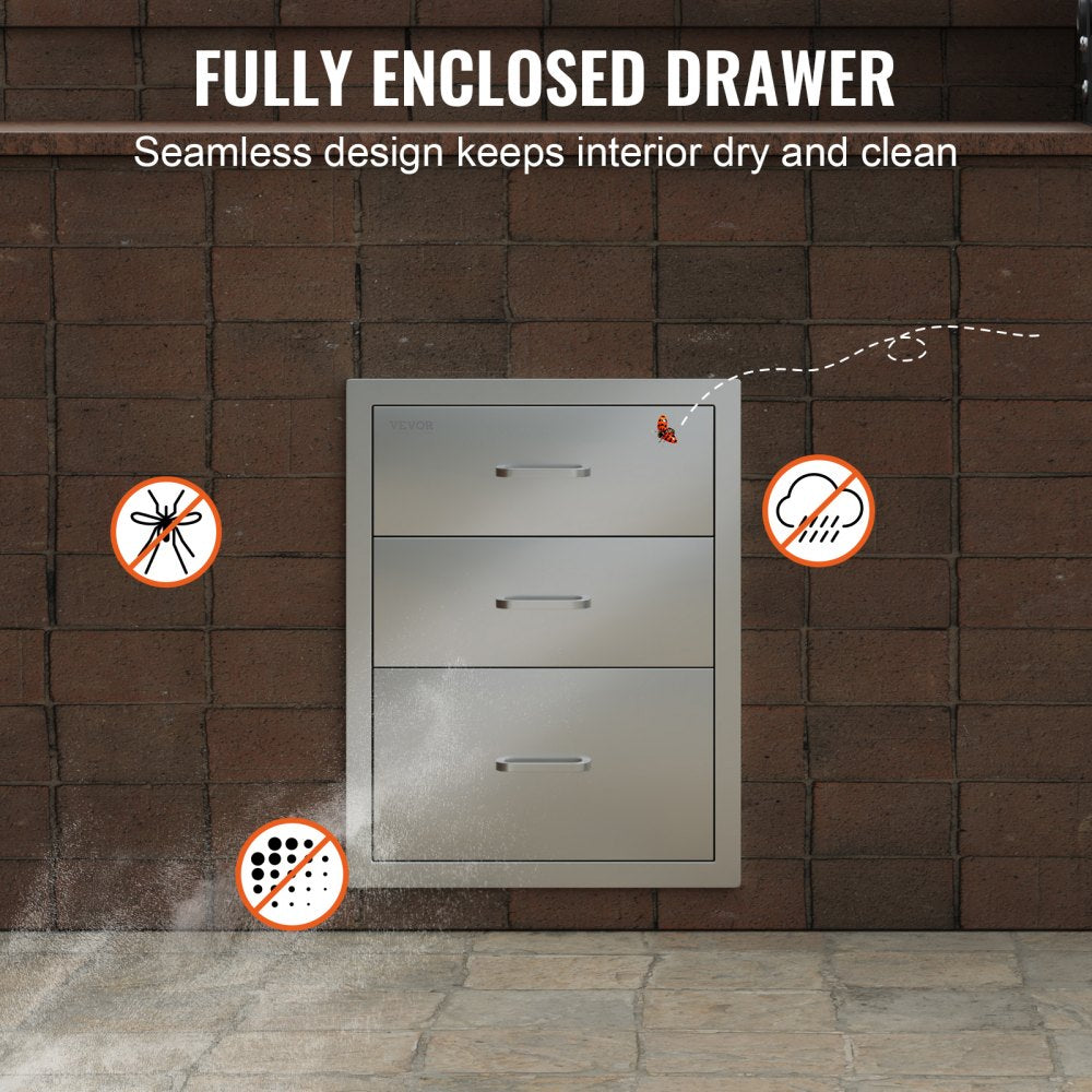 Triple Access BBQ Drawers with Chrome Handle for Outdoor Kitchen, 18x23 Inch, Stainless Steel