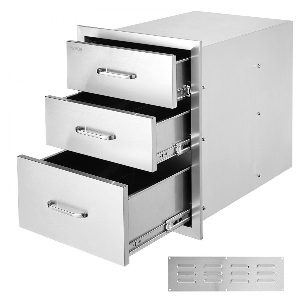 Triple Access BBQ Drawers with Chrome Handle for Outdoor Kitchen, 18x23 Inch, Stainless Steel