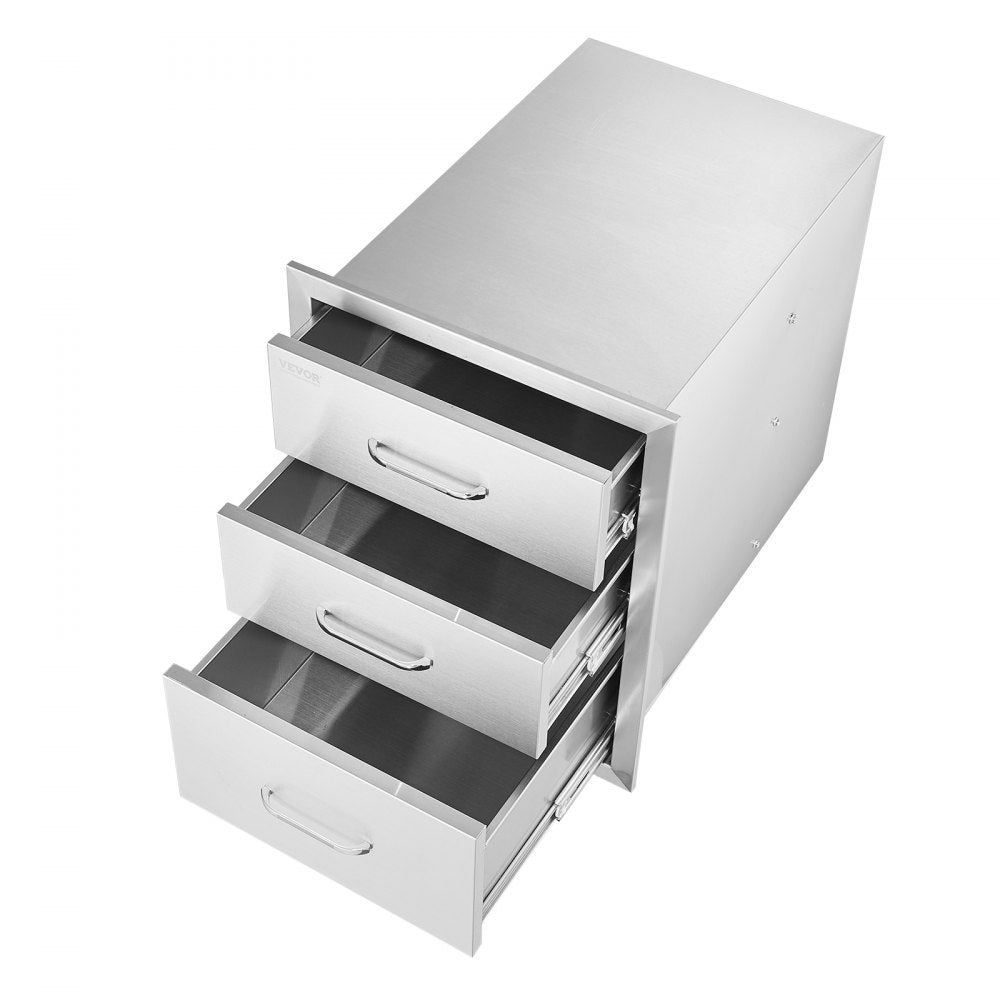 Triple Access BBQ Drawers with Chrome Handle for Outdoor Kitchen, 18x23 Inch, Stainless Steel