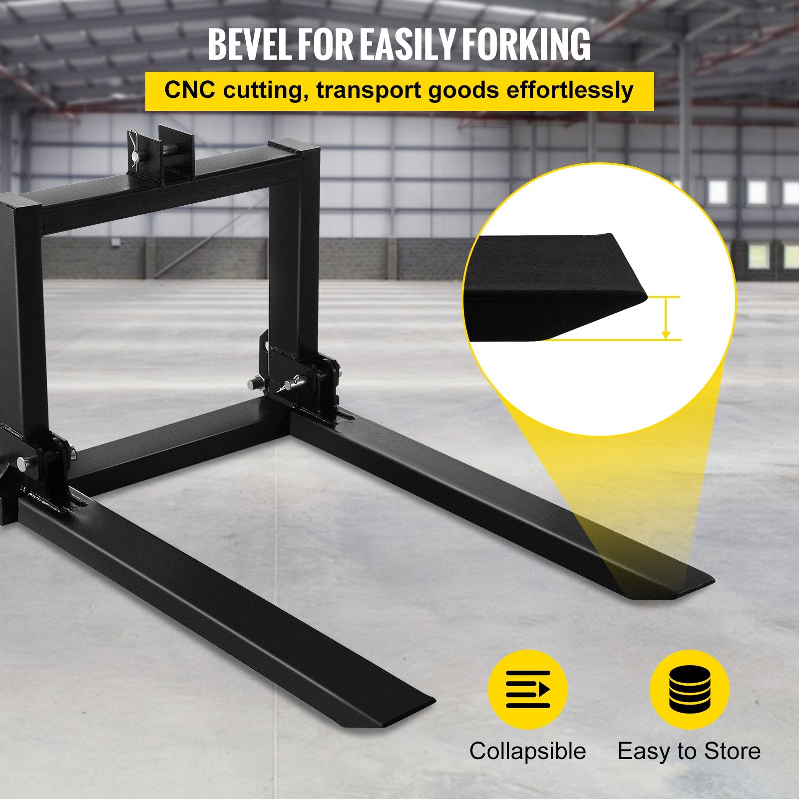 Heavy Duty 3 Point Hitch Pallet Fork for Category 1 & 2 Tractors, 2200 lbs Capacity, Steel Construction, Skid Steer Loader Attachment