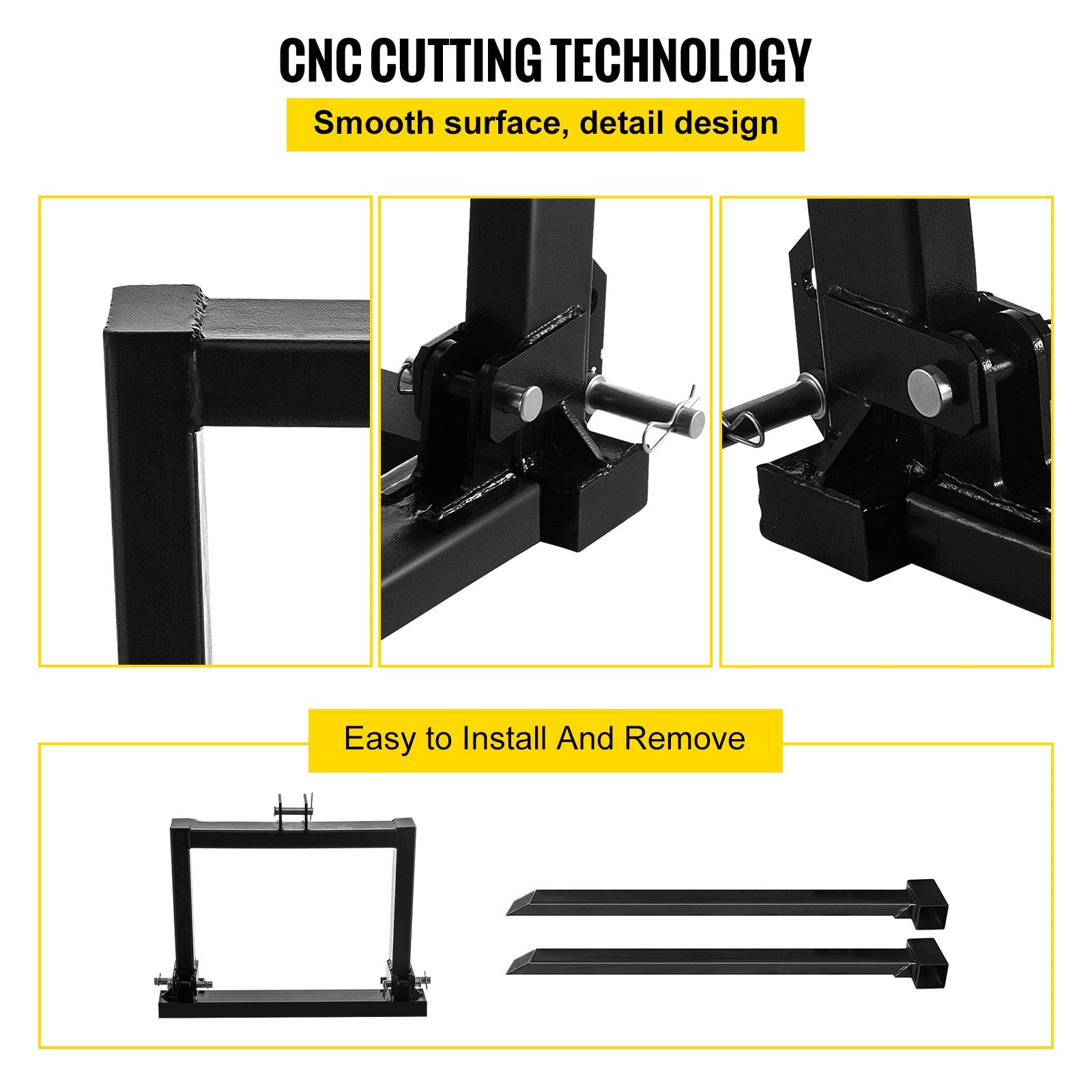 Heavy Duty 3 Point Hitch Pallet Fork for Category 1 & 2 Tractors, 2200 lbs Capacity, Steel Construction, Skid Steer Loader Attachment