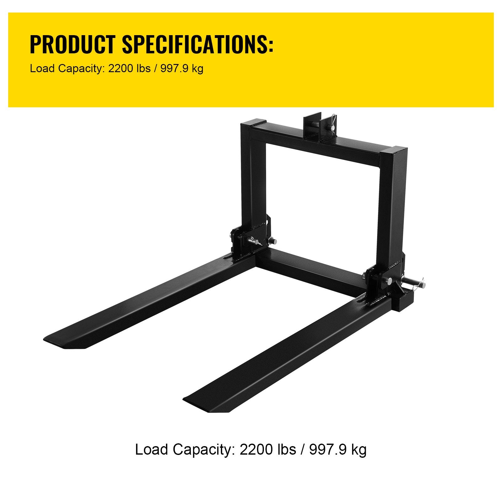 Heavy Duty 3 Point Hitch Pallet Fork for Category 1 & 2 Tractors, 2200 lbs Capacity, Steel Construction, Skid Steer Loader Attachment