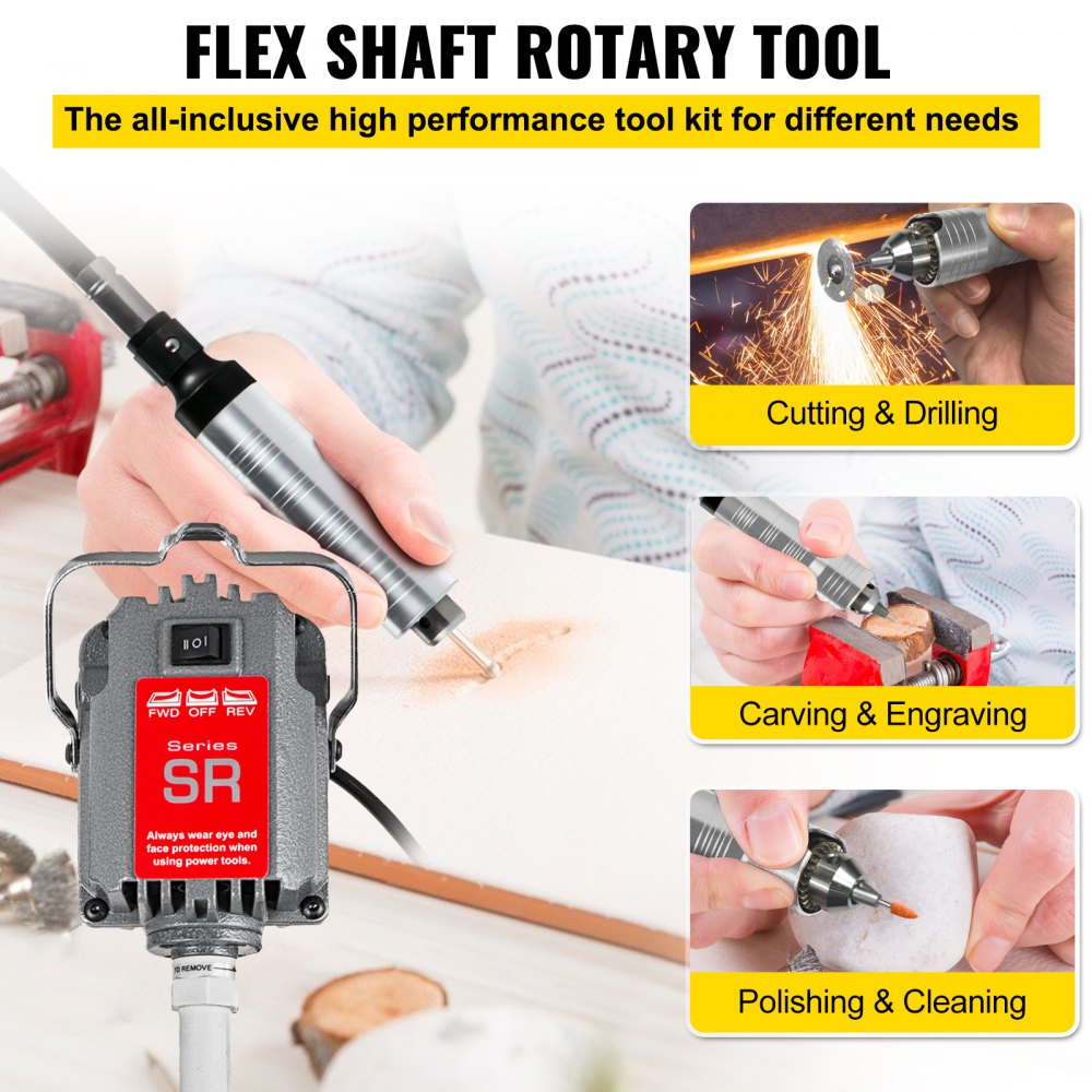 VEVOR S-R Hanging Flex Shaft Grinder 230W Rotary Tool with Stepless Speed Foot Pedal Rotary Carver 0-180000rmp for Carving, Buffing,Drilling,Polishing (4mm flexshaft), Grey