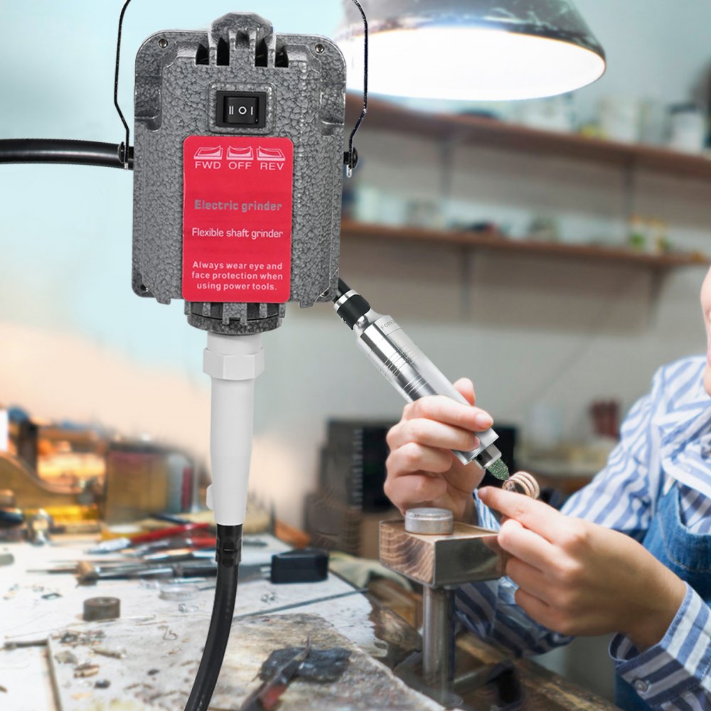 VEVOR S-R Hanging Flex Shaft Grinder 230W Rotary Tool with Stepless Speed Foot Pedal Rotary Carver 0-180000rmp for Carving, Buffing,Drilling,Polishing (4mm flexshaft), Grey