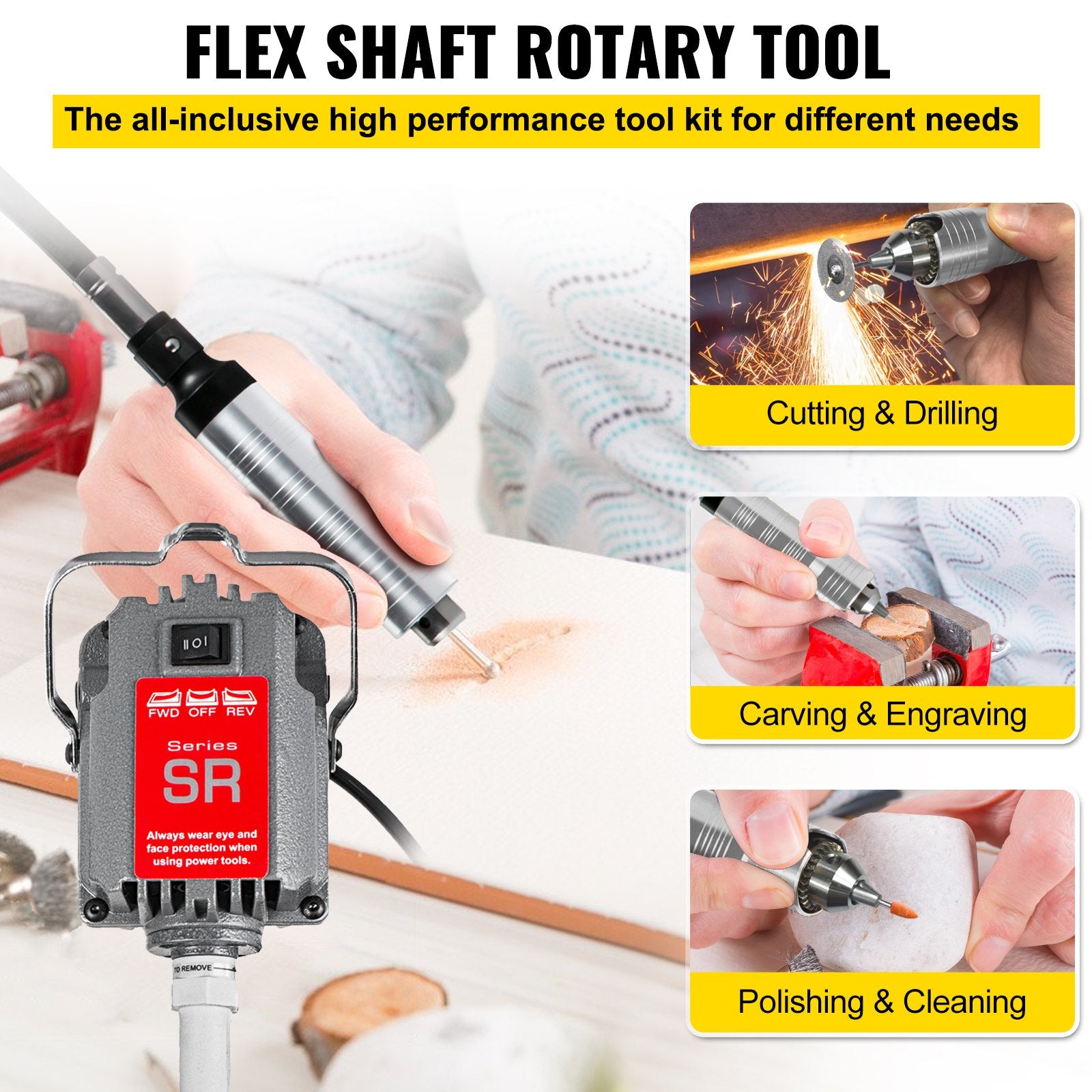 High-Power 230W Hanging Flex Shaft Grinder with Stepless Speed Foot Pedal for Carving, Buffing, Drilling, Polishing - 18000 RPM, 4mm Flex Shaft, Grey