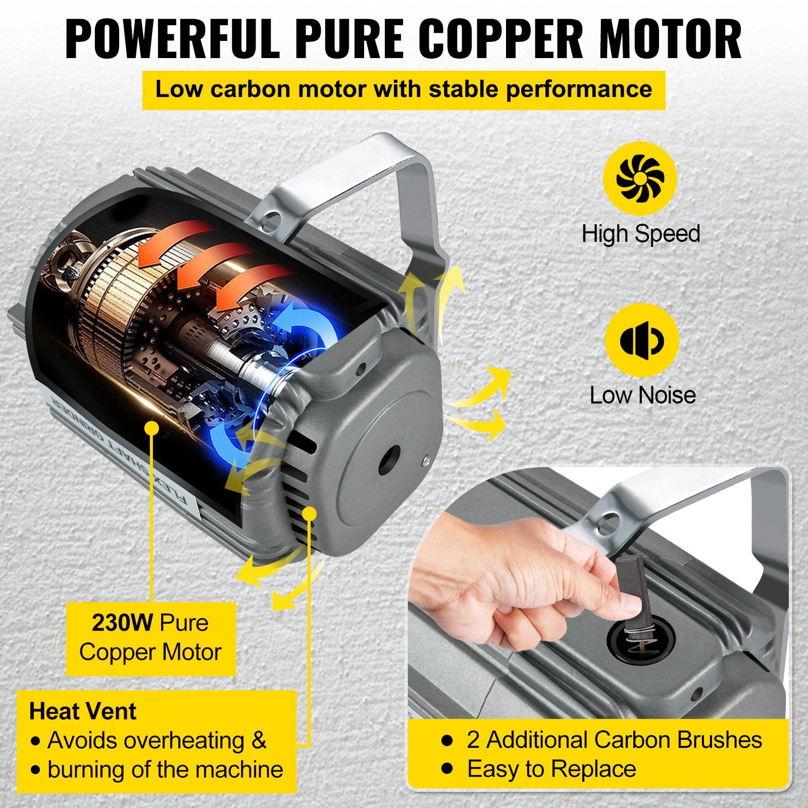 High-Power 230W Hanging Flex Shaft Grinder with Stepless Speed Foot Pedal for Carving, Buffing, Drilling, Polishing - 18000 RPM, 4mm Flex Shaft, Grey