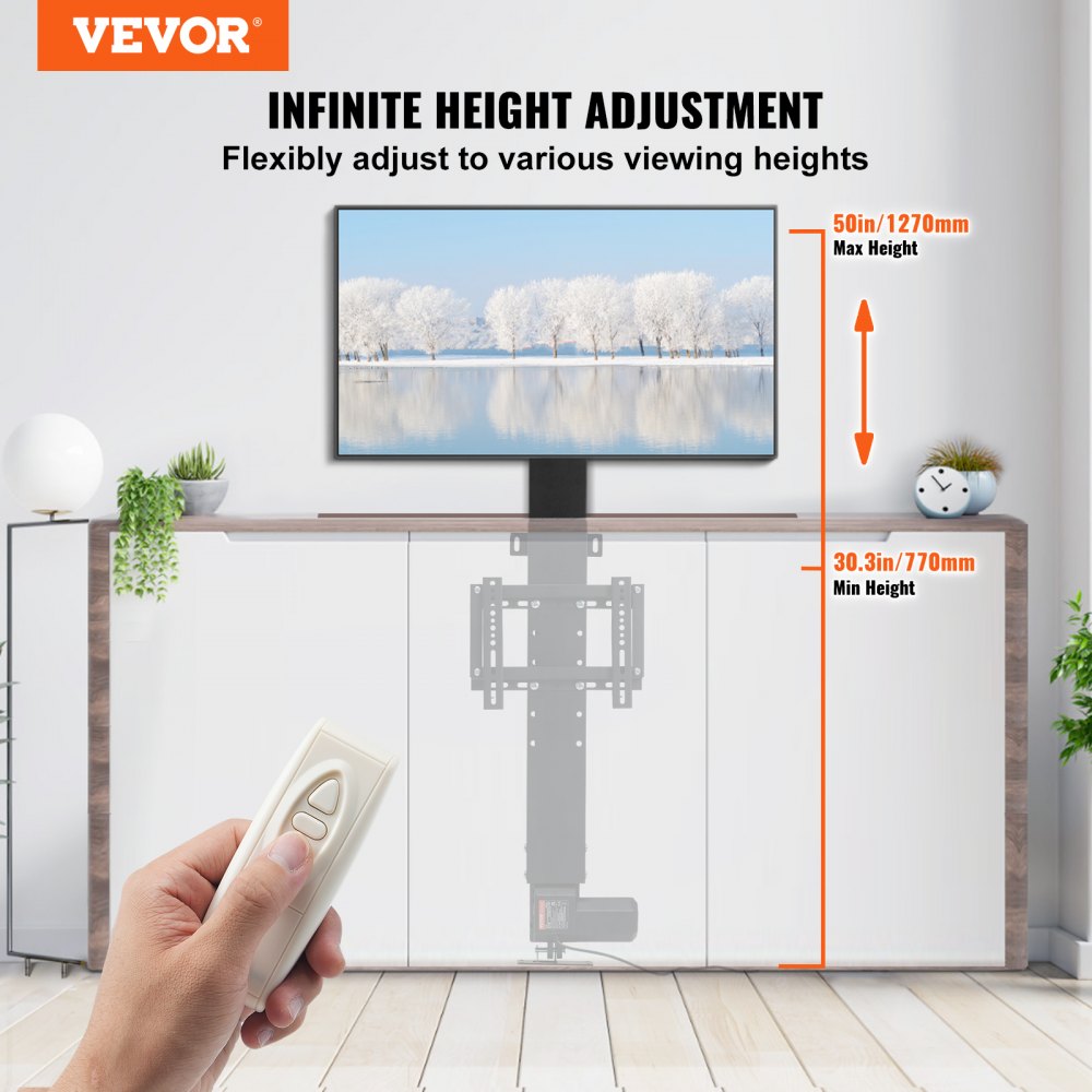 VEVOR Motorized TV Lift Stroke Length 20 Inches Motorized TV Mount Fit for 28-32 Inch TV Lift with Remote Control Height Adjustable 30.4-50 Inch,Load Capacity 132 Lbs