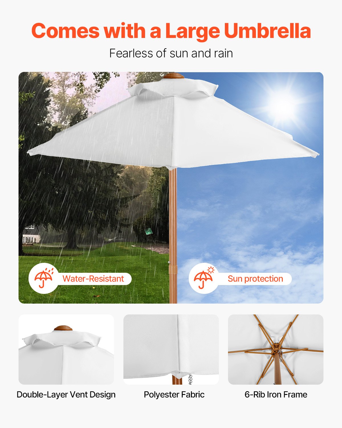 3-in-1 Kids Wooden Picnic Table with Umbrella, Sand & Water Play, Outdoor Bench Set for Garden & Backyard Patio Fun (Walnut)