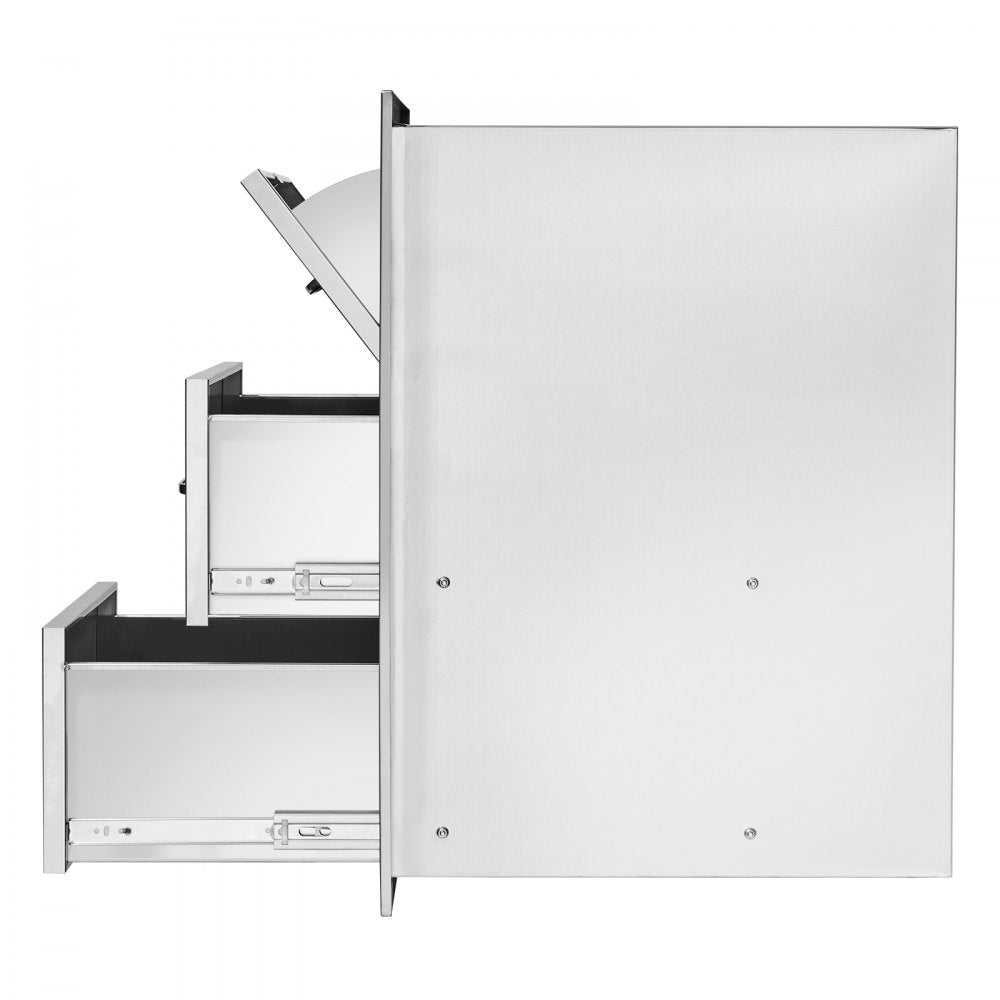 VEVOR 17W x 30H x 21D Inch Outdoor Kitchen Stainless Steel Double Access Drawers with Paper Towel Holder Combo for BBQ Island or Grill Station