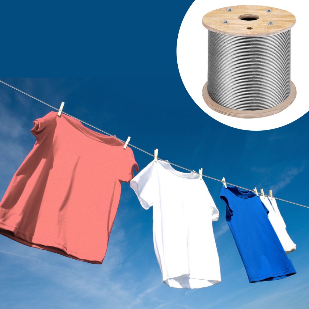 VEVOR Stainless Steel Cable Railing 1/8"x 500ft, Wire Rope 316 Marine Grade, Braided Aircraft Cable 1x19 Strands Construction for Deck,Rail,Balusters,Stair,Handrail,Porch,Fence