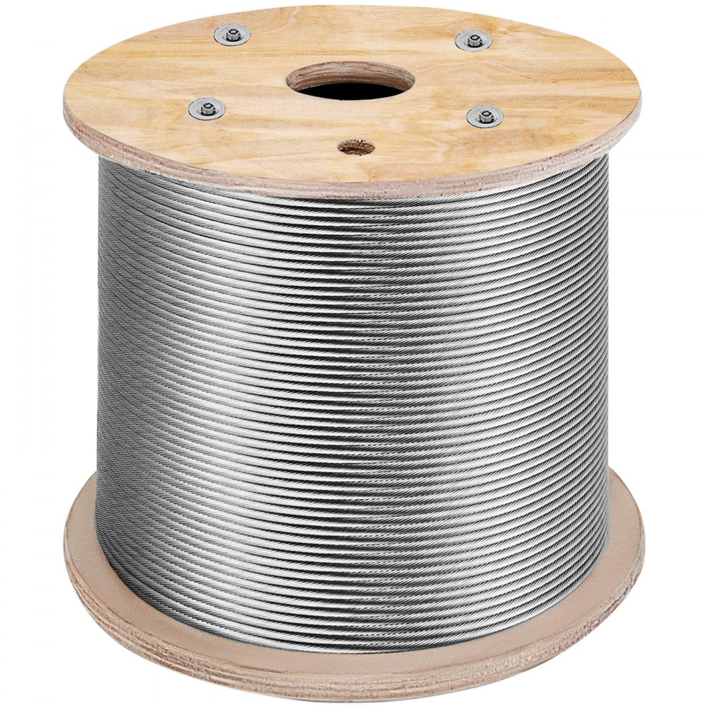 VEVOR Stainless Steel Cable Railing 1/8"x 500ft, Wire Rope 316 Marine Grade, Braided Aircraft Cable 1x19 Strands Construction for Deck,Rail,Balusters,Stair,Handrail,Porch,Fence