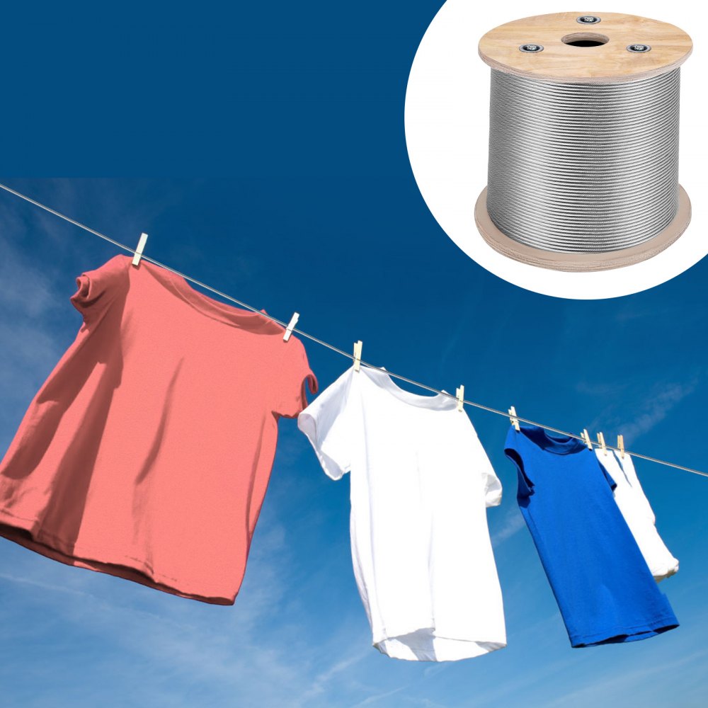 VEVOR Stainless Steel Cable Railing 1/8 Inch, Wire Rope 500 Feet 7x7, Braided Aircraft Cable Strands Construction for Deck,Rail,Balusters,Stair,Handrail,Porch,Fence