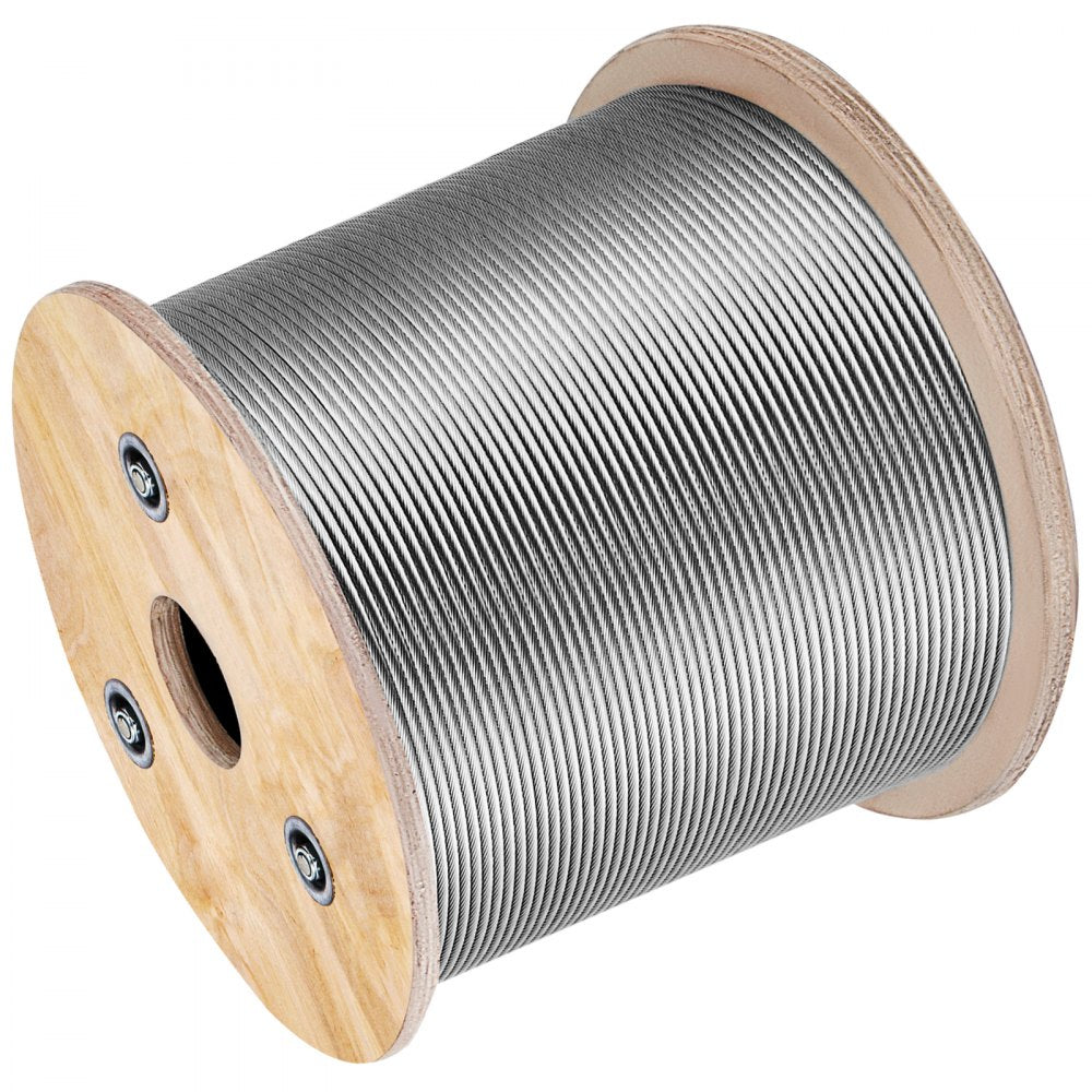 VEVOR Stainless Steel Cable Railing 1/8 Inch, Wire Rope 500 Feet 7x7, Braided Aircraft Cable Strands Construction for Deck,Rail,Balusters,Stair,Handrail,Porch,Fence