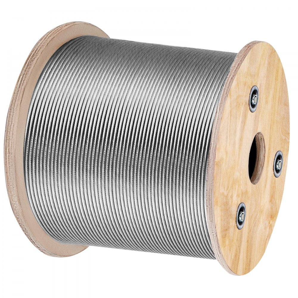 VEVOR Stainless Steel Cable Railing 1/8 Inch, Wire Rope 500 Feet 7x7, Braided Aircraft Cable Strands Construction for Deck,Rail,Balusters,Stair,Handrail,Porch,Fence