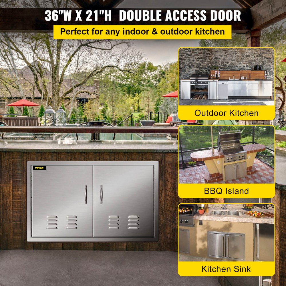 36"x21" Stainless Steel Vented Double Access Door for Outdoor Kitchen Islands with Enhanced Ventilation