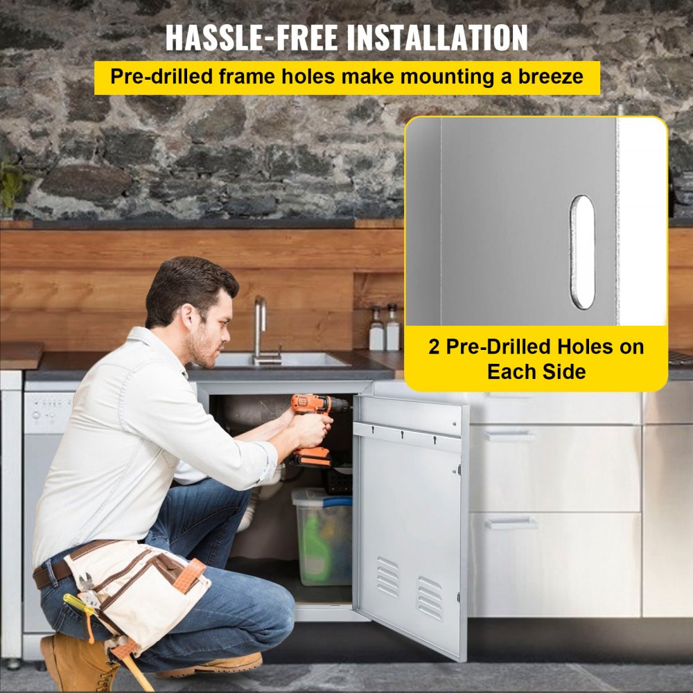 36"x21" Stainless Steel Vented Double Access Door for Outdoor Kitchen Islands with Enhanced Ventilation