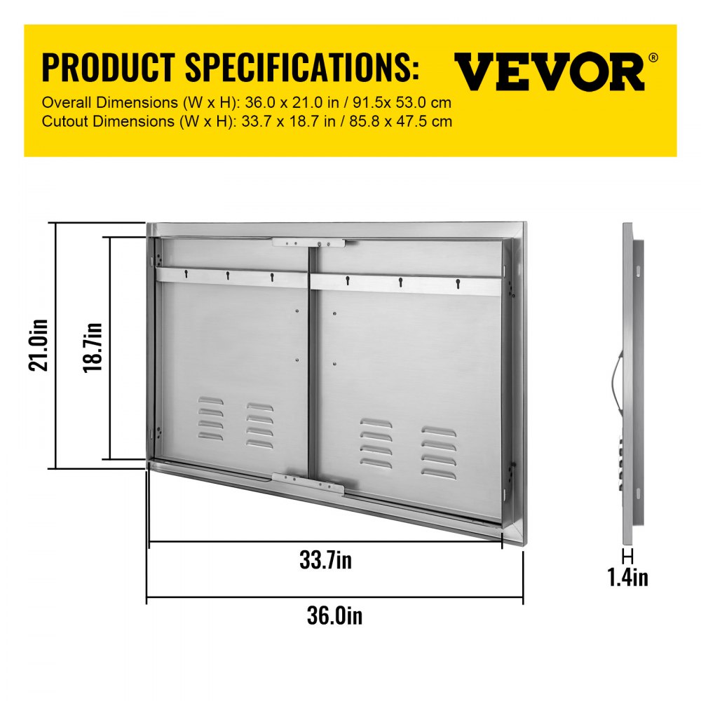 36"x21" Stainless Steel Vented Double Access Door for Outdoor Kitchen Islands with Enhanced Ventilation