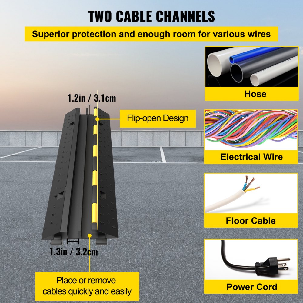 Heavy-Duty Dual Channel Rubber Cable Protector for Cars - 3 Pack, Supports Up to 11,000 lbs